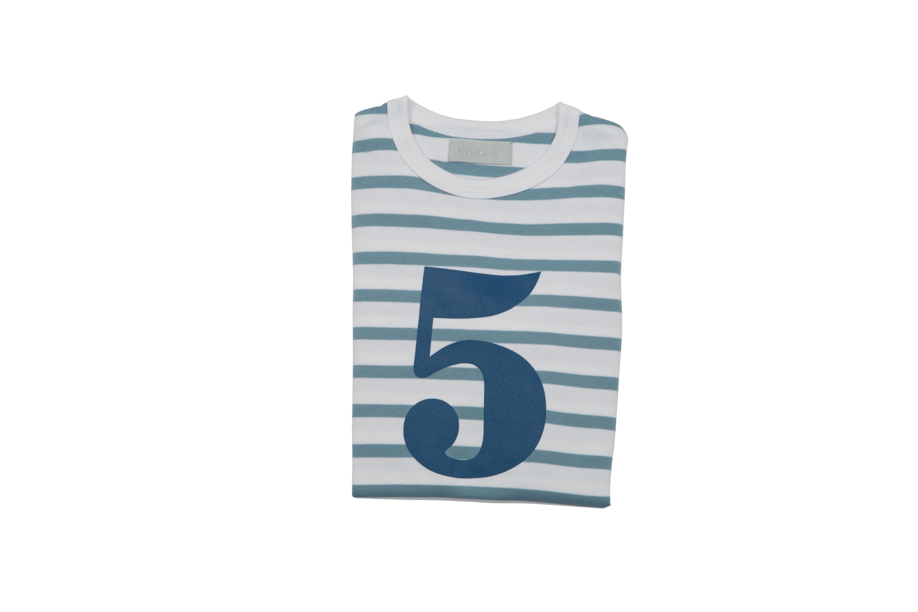 Bob & Blossom Number T-Shirts | Ocean & White Striped