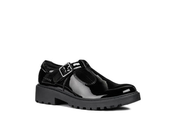 Geox School Shoes | Casey T-Bar | Black Patent