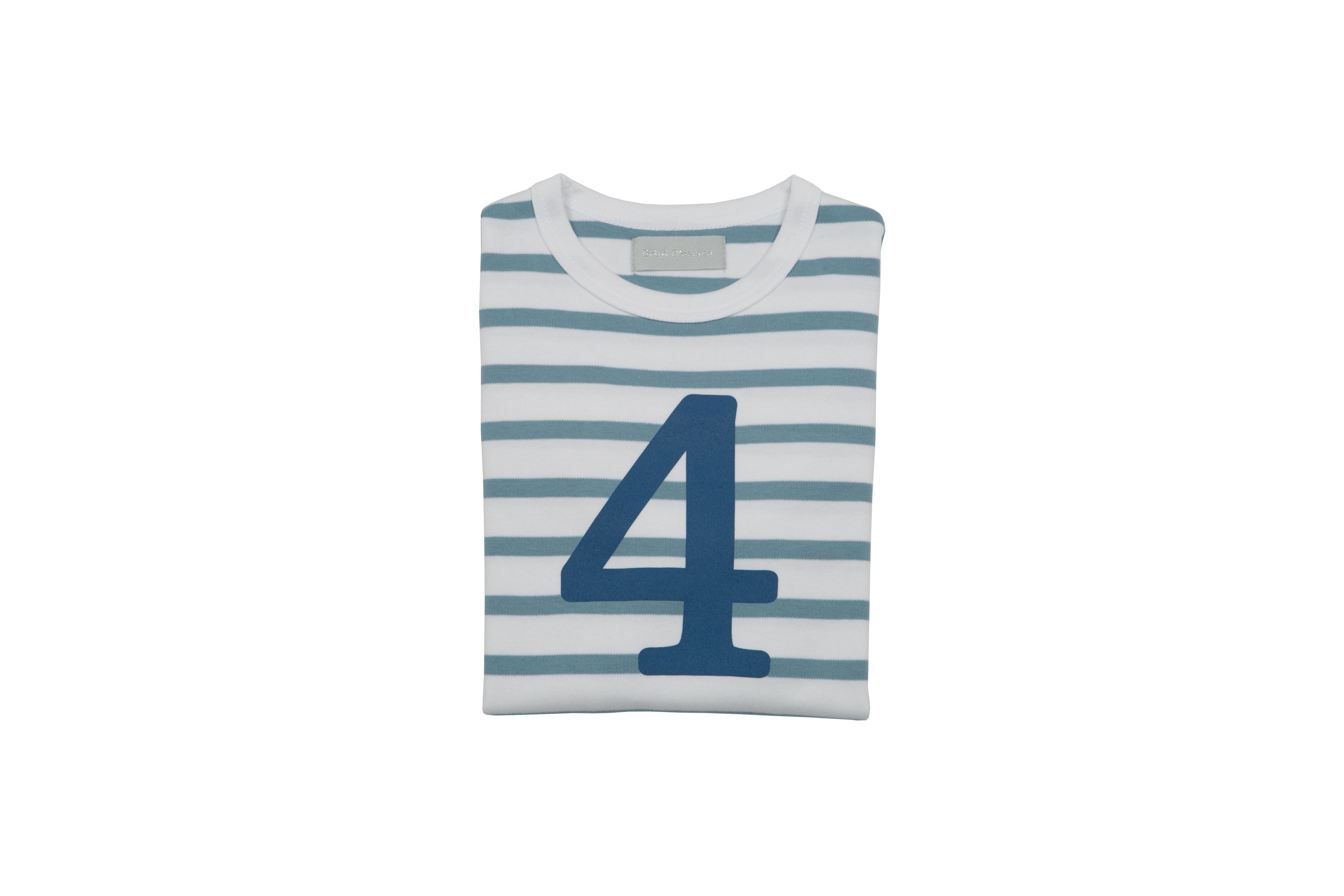Bob & Blossom Number T-Shirts | Ocean & White Striped