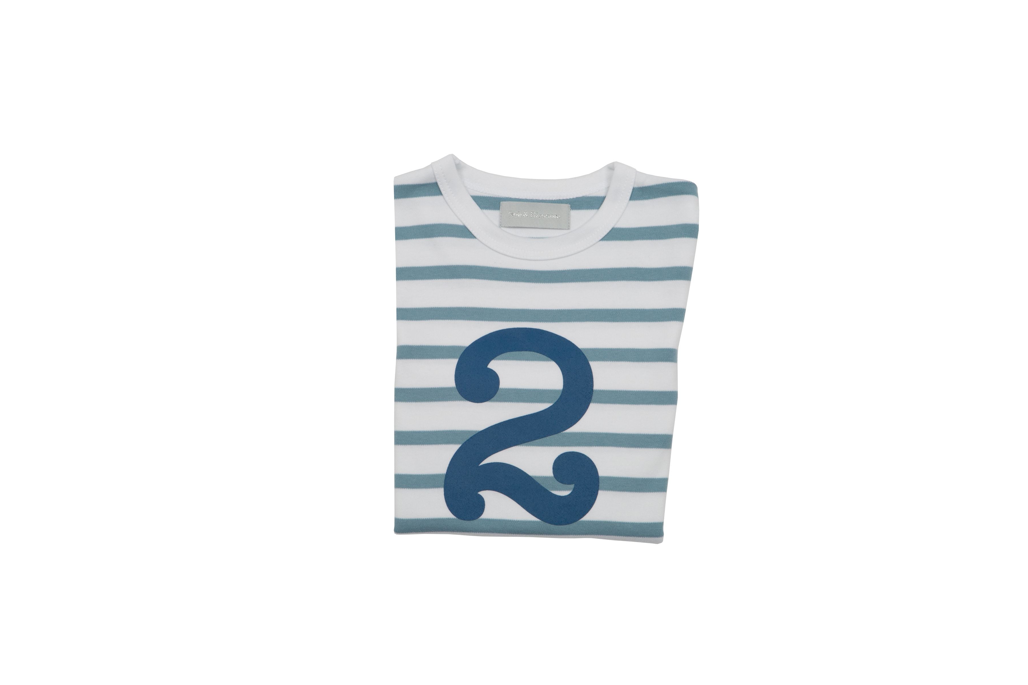 Bob & Blossom Number T-Shirts | Ocean & White Striped
