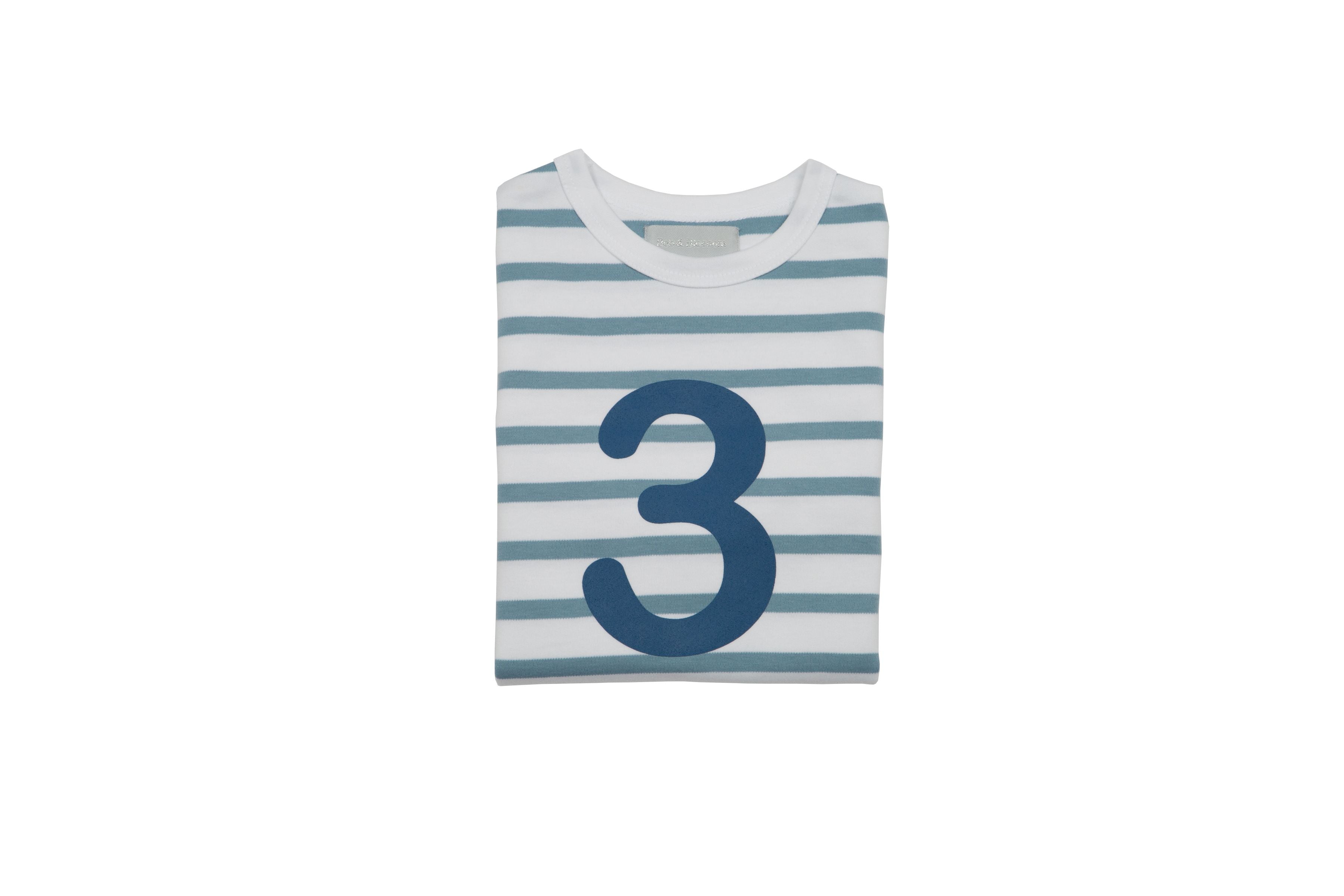 Bob & Blossom Number T-Shirts | Ocean & White Striped
